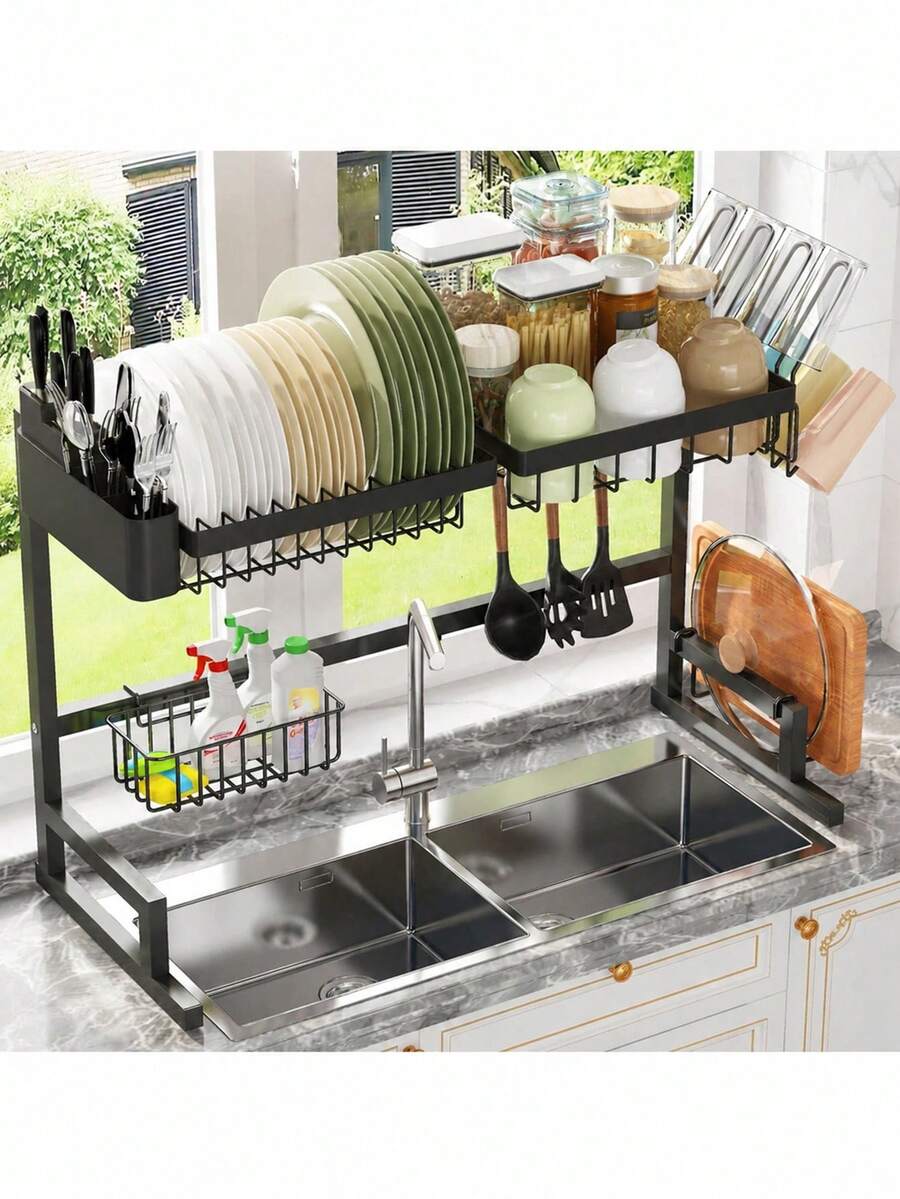 Kitchen Utensils - Dish Drying Rack-2-Tier Over- Space-Saving Metal