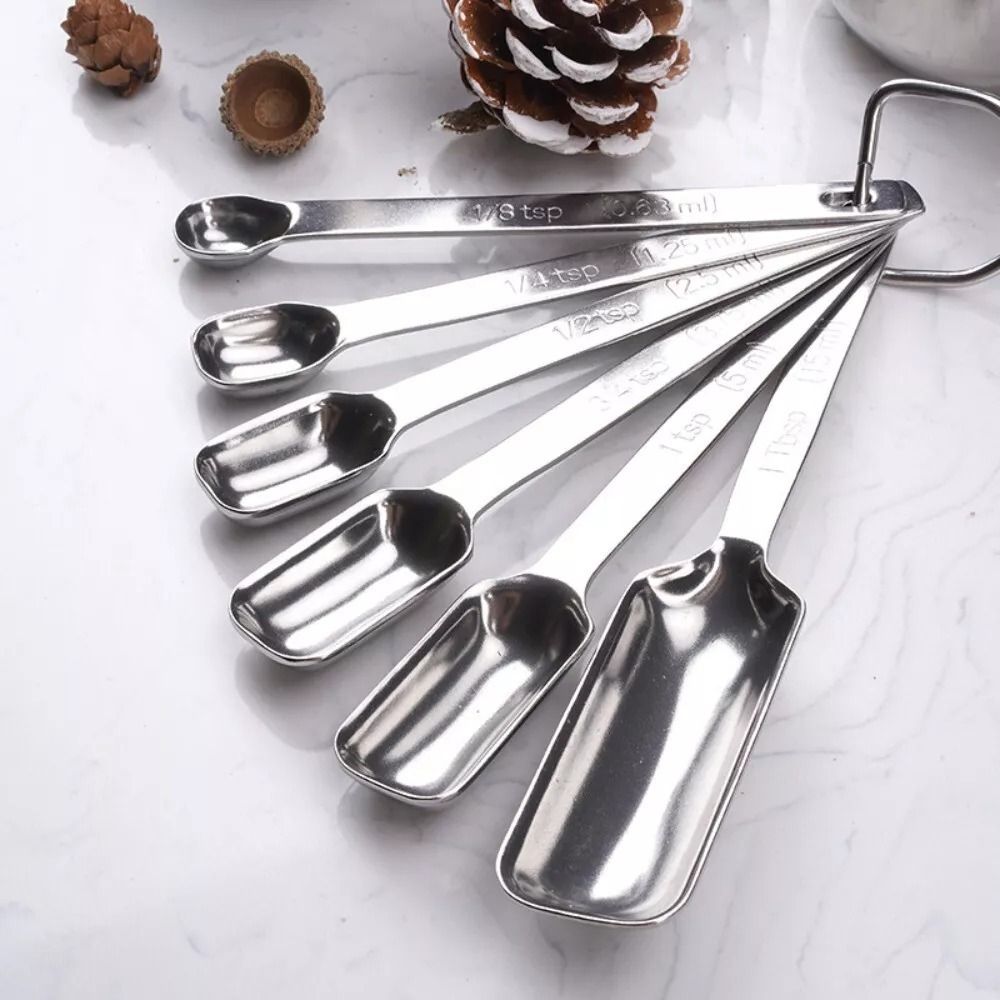 Baking Powder Kitchen - 6Pcs Stainless Steel Measuring Spoons with