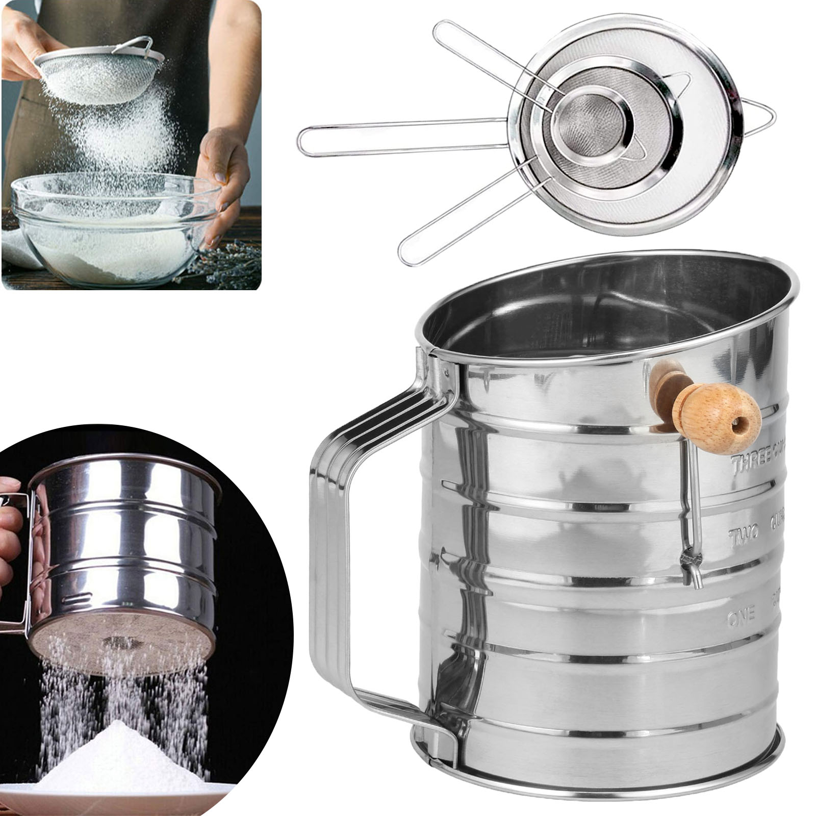 Baking Powder Kitchen - Flour Sifter Stainless Steel Fine Mesh
