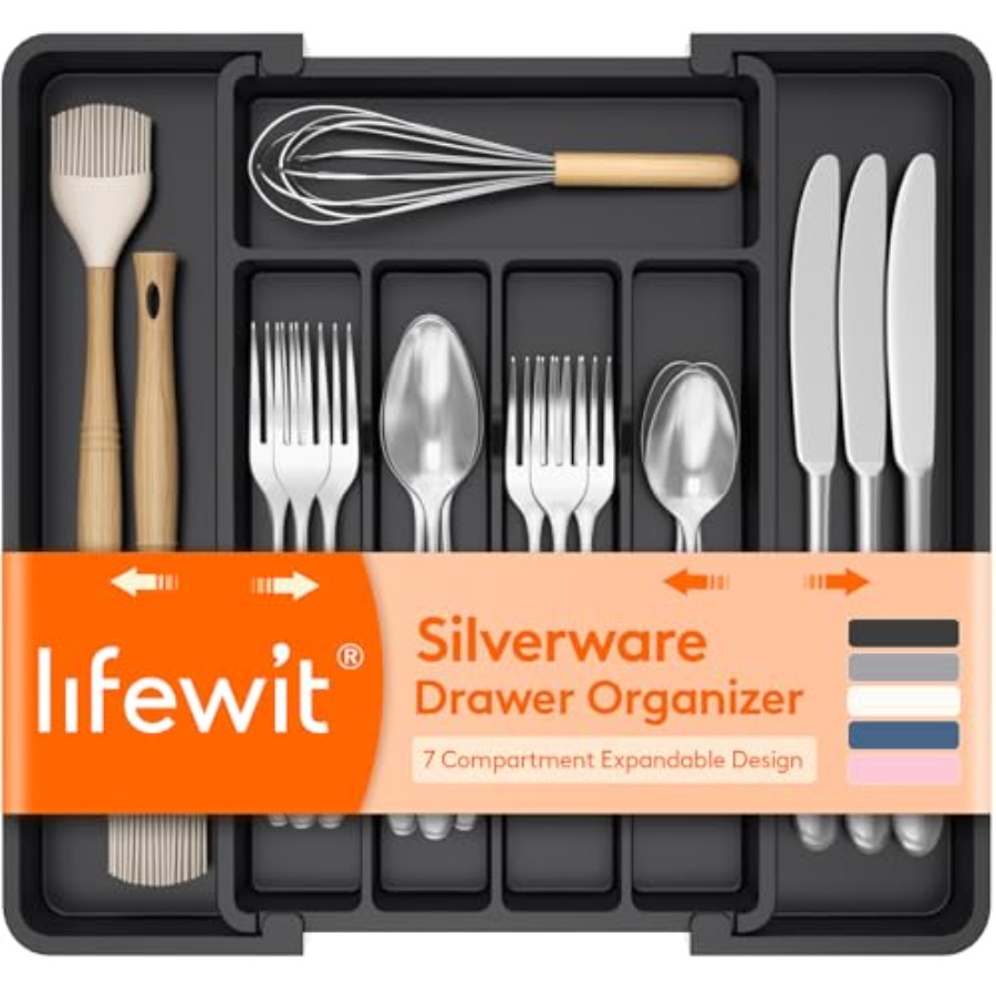 Kitchen Utensils - Expandable Silverware Organizer, Plastic Utensil Tray