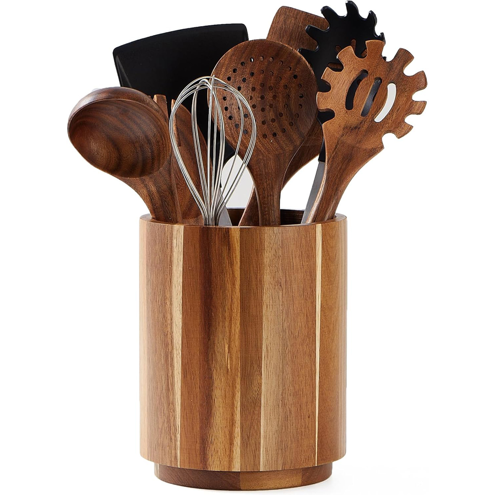 Kitchen Utensils - Acacia Wood Utensil Holder for Kitchen