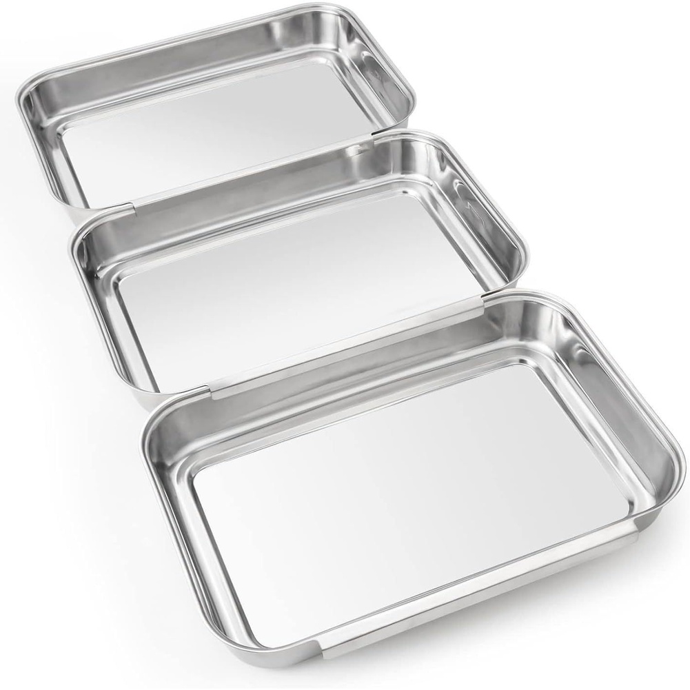 Kitchen Baking Station - 3Pcs Stainless Steel Seasoning Tray Set